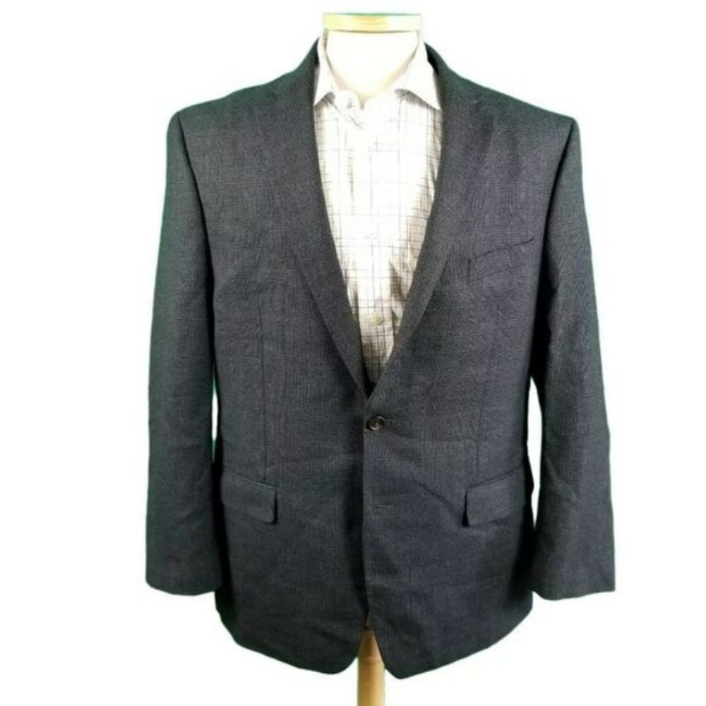 Ralph Lauren 44r Blue Plaid Blazer 100% Wool 2 Button 1 Vent